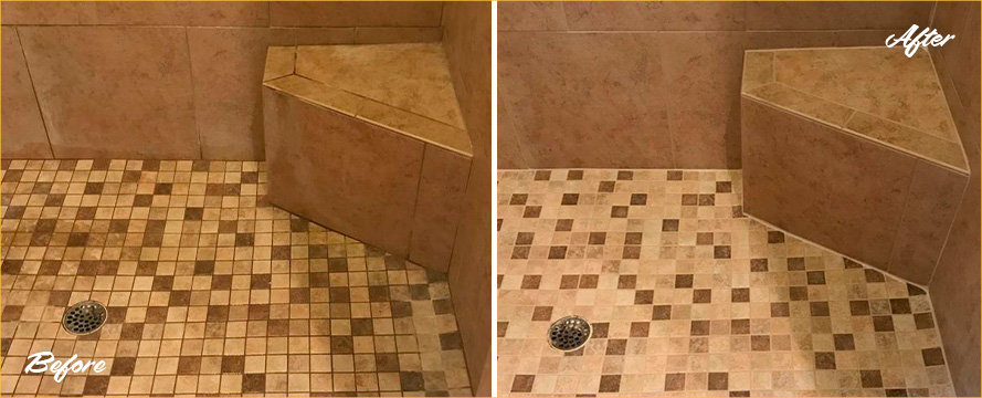 Shower Surfaces Before and After Tile and Grout Cleaners in Sandford, FL