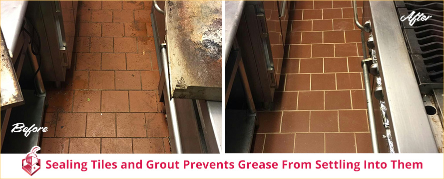 Sealing tiles and grout prevents grease from settling into them