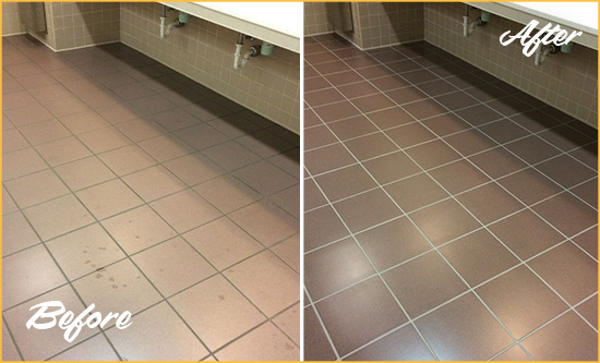Before and After Picture of a Fern Park Restrooms Tile and Grout Cleaned to Remove Embedded Dirt