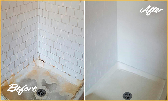 Before and After Picture of a Wekiwa Springs Shower Tile and Grout Cleaned to Remove Soap Scum