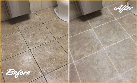 Before and After Picture of a Ferndale Restroom Tile and Grout Cleaned to Remove Soil