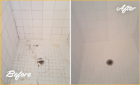 Before and After Picture of a Astatula Bathroom Re-Caulked To Repair Damaged Caulking