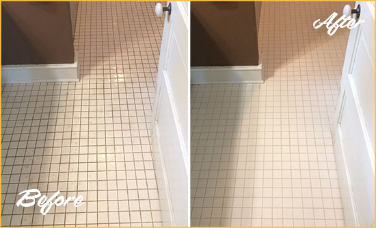 Before and After Picture of a Astor Bathroom Floor Sealed to Protect Against Liquids and Foot Traffic