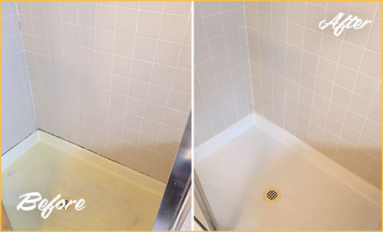 Before and After Picture of a Astor Shower Sealed to Remove and Protect Against Mold