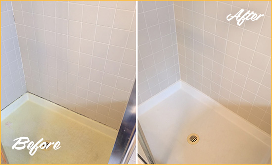 Before and After Picture of a The Villages Shower Sealed to Remove and Protect Against Mold