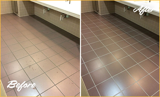 Before and After Picture of a Sanford Restroom Sealed to Help Protect Against Scratches