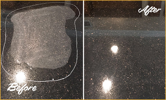Before and After Picture of a Astor Hard Surface Restoration Service on a Granite Countertop to Remove Scratches