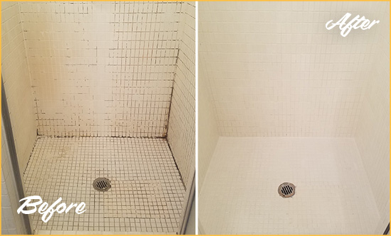 Before and After Picture of a Silver Lake Bathroom Grout Sealed to Remove Mold