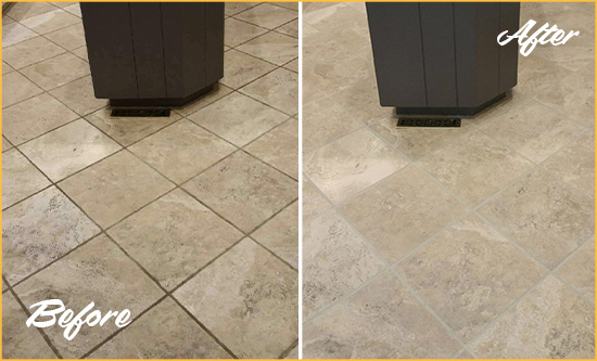 Before and After Picture of a Pittman Kitchen Floor Cleaned to Remove Stains