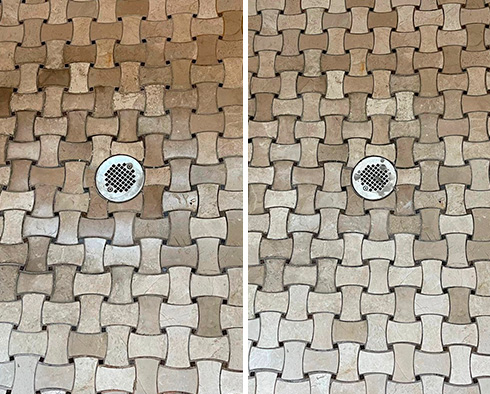 Shower Before and After a Stone Cleaning in Sanford, FL