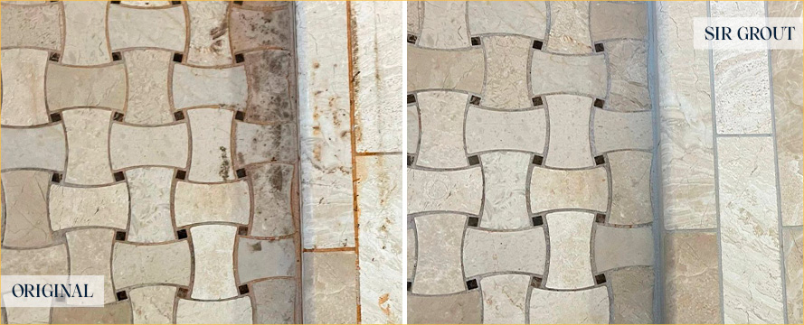 Shower Before and After a Flawless Stone Cleaning in Sanford, FL