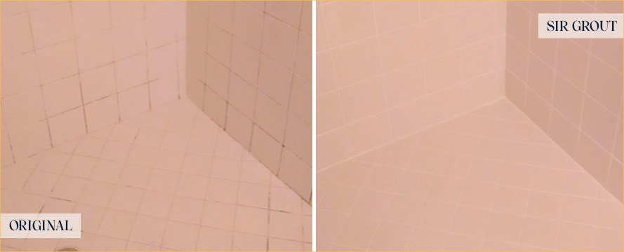 Shower Before and After a Flawless Grout Cleaning in The Villages, FL
