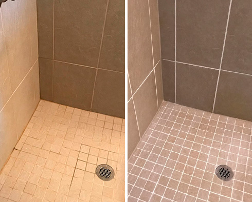 Bathroom Floor Before and After Our The Villages Grout Sealing Service