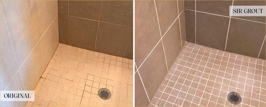 Bathroom Floor Before and After Our The Villages Grout Sealing Service