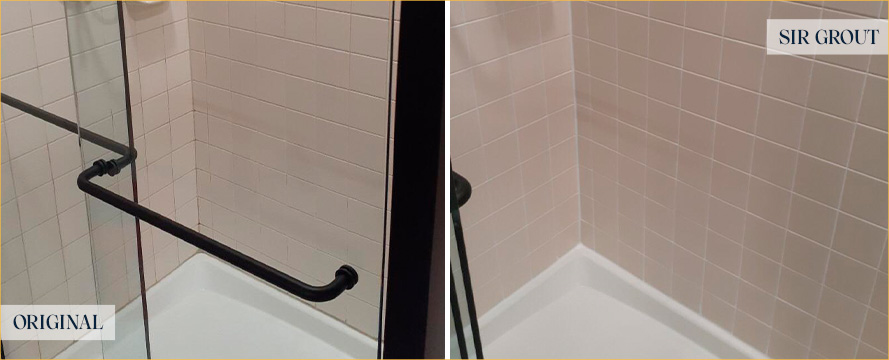 Shower Before and After a Flawless Grout Sealing in The Villages, FL