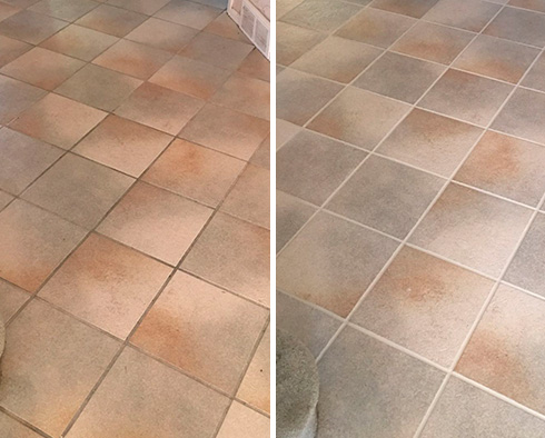 Floor Before and After a Grout Cleaning in Leesburg, FL