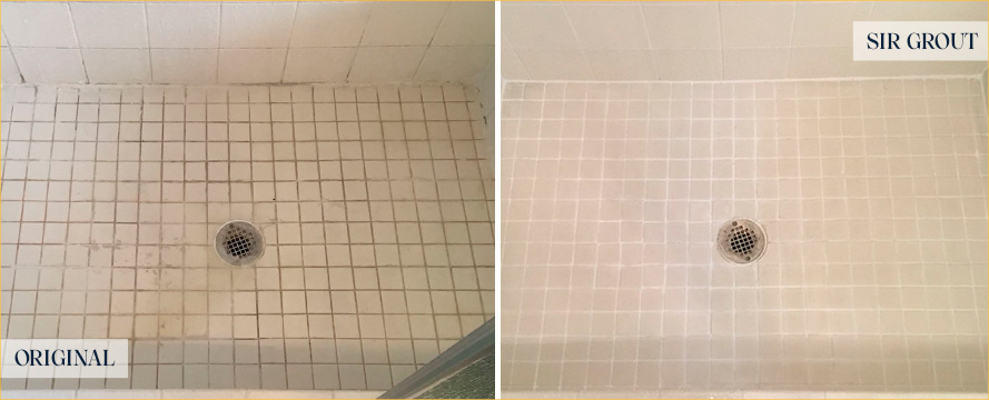 Shower Before and After a Flawless Grout Cleaning in Leesburg, FL