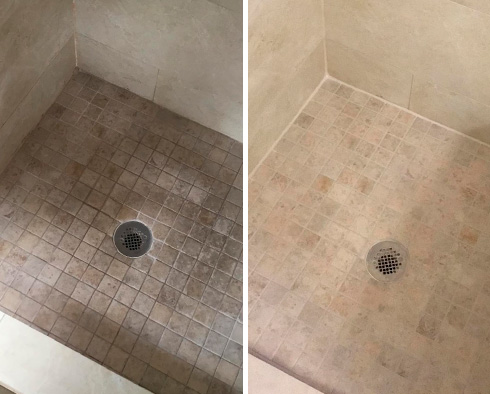 Shower Before and After a Tile Cleaning in The Villages, FL