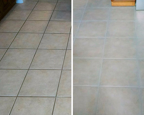 Floor Before and After a Grout Cleaning in The Villages, FL 