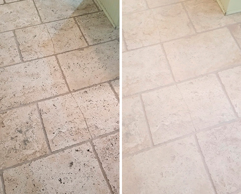 Floor Before and After a Stone Cleaning in Lake Mary, FL