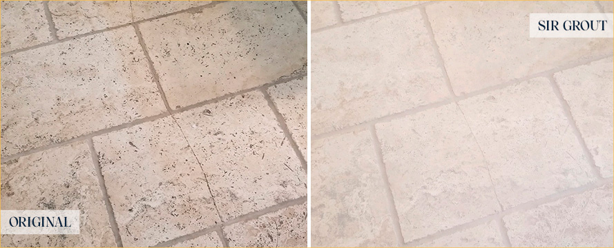 Travertine Floor Before and After a Stone Cleaning in Lake Mary, FL