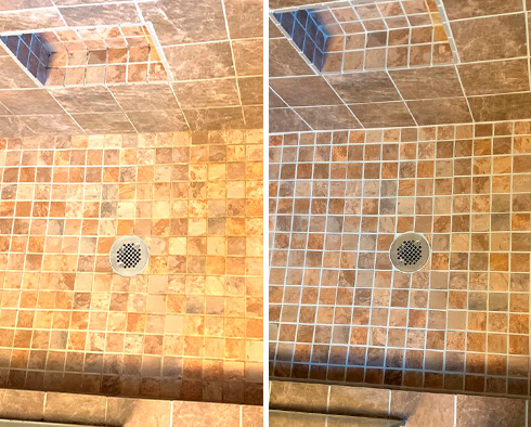 Shower Before and After a Grout Cleaning in The Villages, FL 