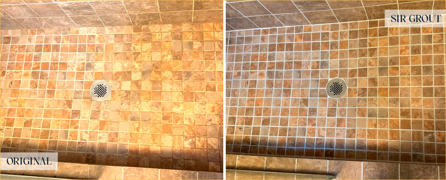 Shower Before and After an Excellent Grout Cleaning in The Villages, FL 