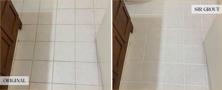 Bathroom Floor Before and After a Superb Grout Cleaning in Mount Dora, FL 