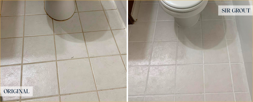 Bathroom Floor Before and After a Flawless Grout Cleaning in Mount Dora, FL 