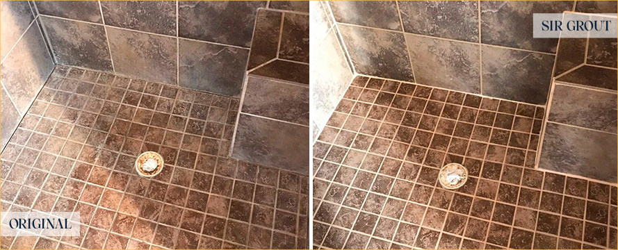 Shower Before and After a Flawless Tile Cleaning in Oviedo, FL