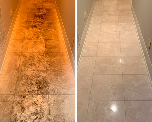 Floor Before and After a Stone Cleaning in Clermont, FL 