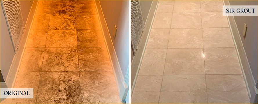 Floor Before and After an Excellent Stone Cleaning in Clermont, FL
