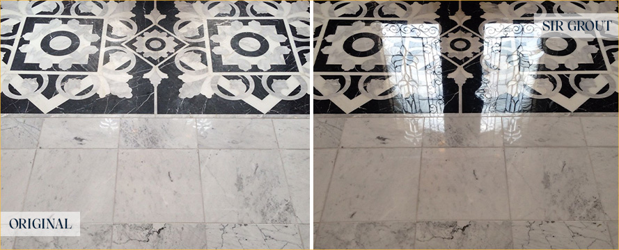 Floor Before and After a Flawless Stone Polishing in Mount Dora, FL