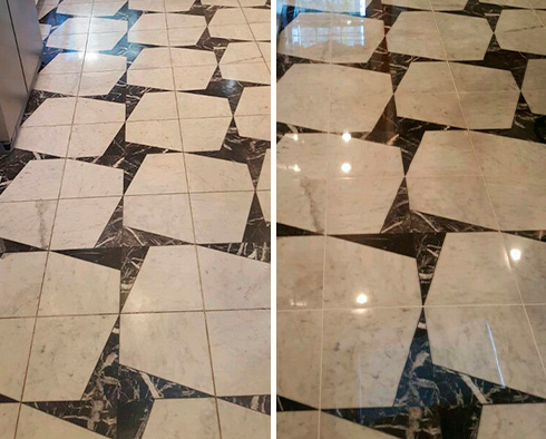Floor Before and After a Stone Polishing in Mount Dora, FL