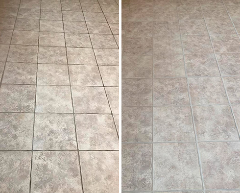Floor Before and After a Grout Cleaning in The Villages, FL