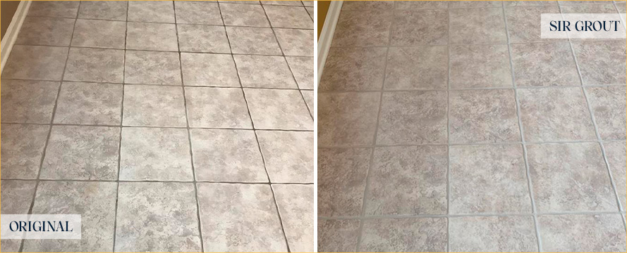 Floor Before and After a Flawless Grout Cleaning in The Villages, FL