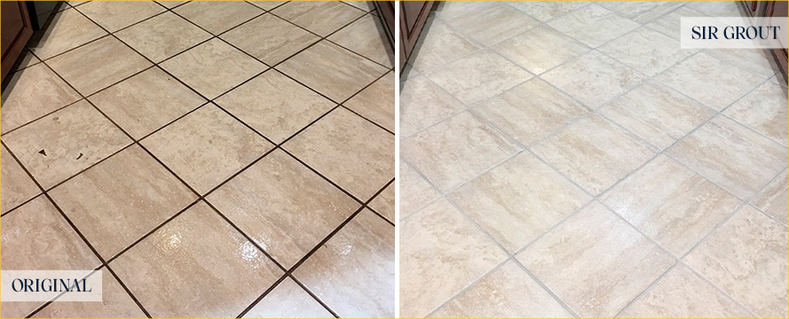 Kitchen Floor Restored by Our Tile and Grout Cleaners in The Villages, FL
