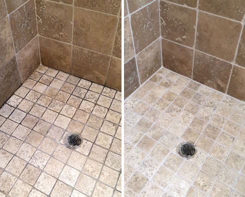 Shower Before and After a Grout Cleaning in Oviedo, FL