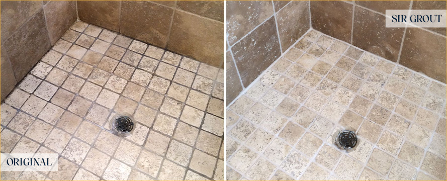 Shower Before and After an Excellent Grout Cleaning in Oviedo, FL