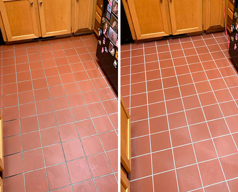 Floor Before and After a Grout Cleaning in Lady Lake, FL