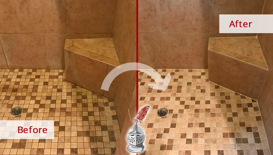 Shower Surfaces Before and After Tile and Grout Cleaners in Sandford, FL