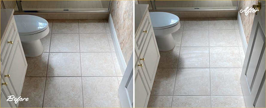 Bathroom Floor Before and After a Grout Sealing in The Villages