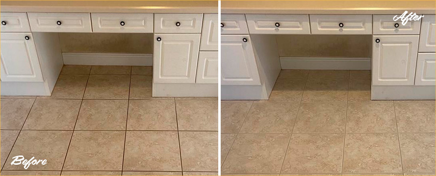 Ceramic Floor Indoors Before and After a Grout Sealing in The Villages