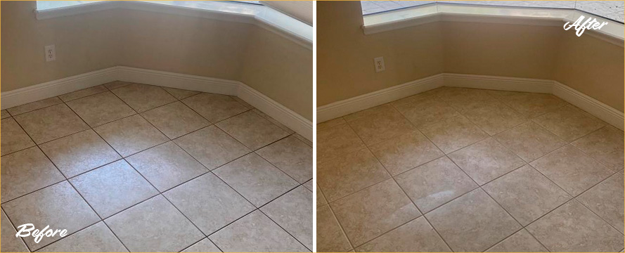 Living Room Floor Before and After a Grout Sealing in The Villages