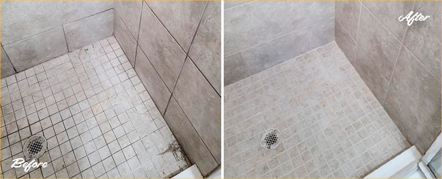 Shower Before and After a Superb Grout Cleaning in The Villages, FL