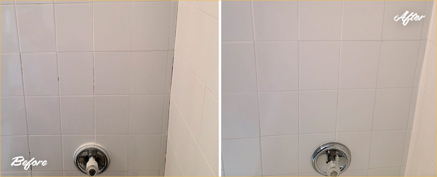 Ceramic Shower Before and After Our Grout Sealing in Oviedo, FL
