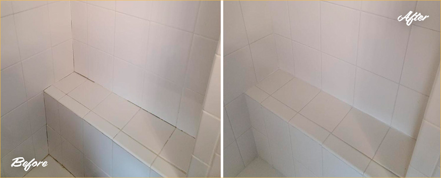 Shower Before and After Our Grout Sealing in Oviedo, FL