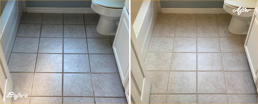 Bathroom Floor Before and After a Grout Cleaning in Lake Mary, FL