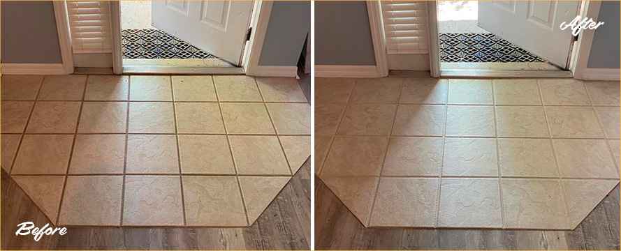 Entrance Floor Before and After a Grout Cleaning in Lake Mary, FL