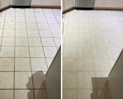 Floor Before and After a Grout Cleaning in Lake Mary, FL